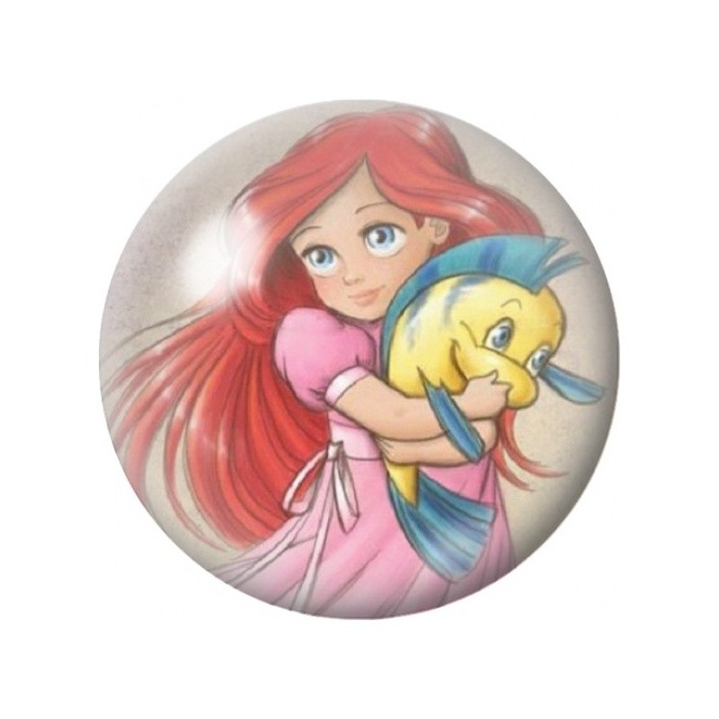 Cabochon en Verre Illustré Sirène Rousse et Poisson Jaune 12 à 25mm