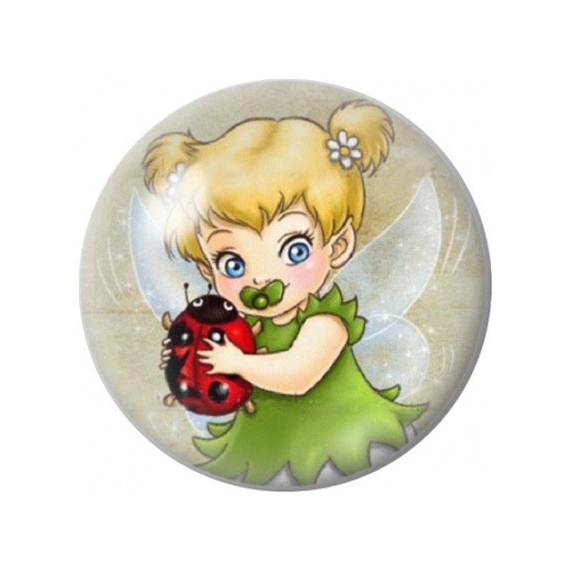 Cabochon en Verre Illustré Petite Fée et Coccinelle 12 à 25mm