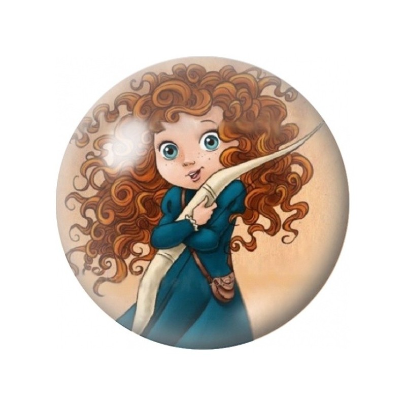 Cabochon en Verre Illustré Princesse Archère aux Cheveux Roux 12 à 25mm
