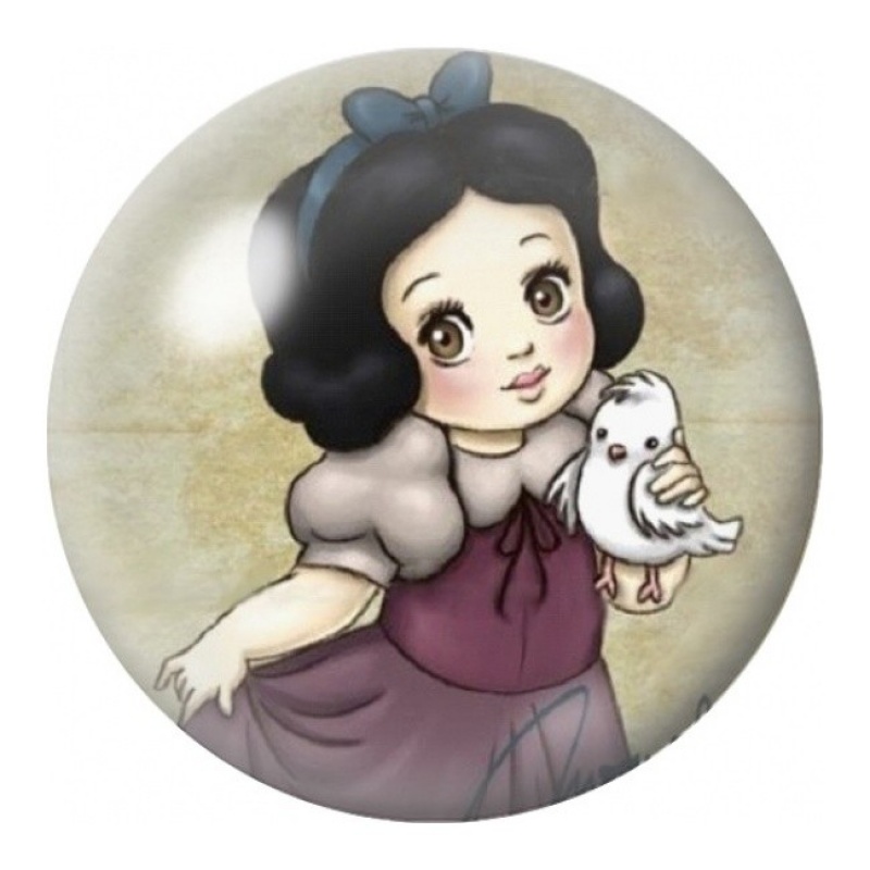 Cabochon en Verre Illustré Princesse et Oiseau Blanc 12 à 25mm