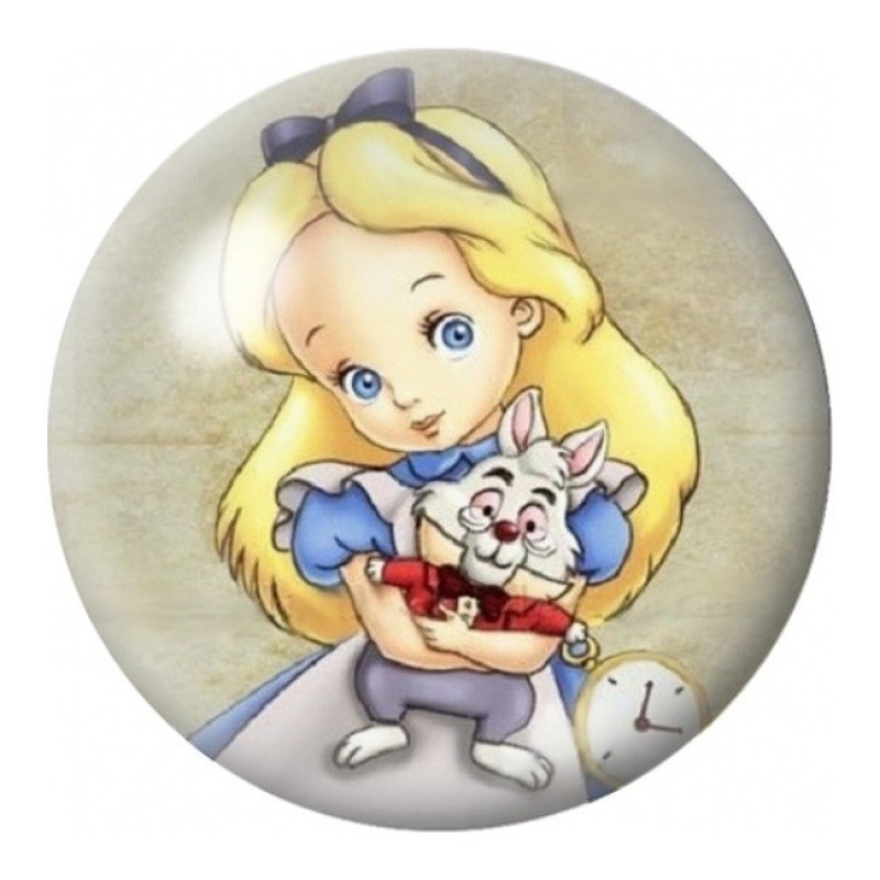 Cabochon en Verre Illustré Alice et Chat Blanc 12 à 25mm