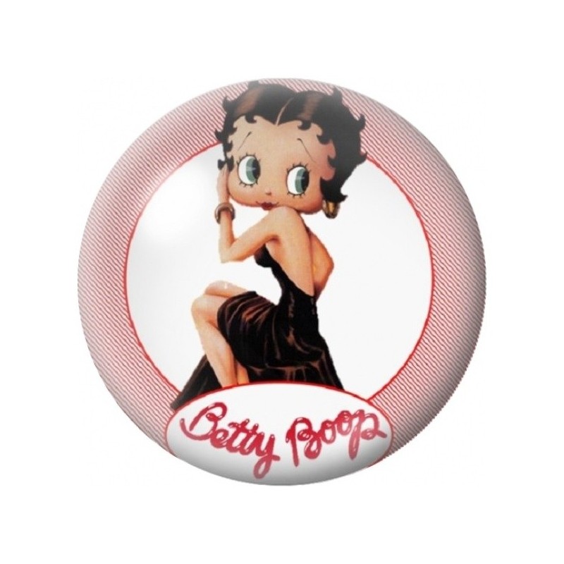 Cabochon en Verre Illustré Pin-Up en Robe Noire sur Fond Rose 12 à 25mm