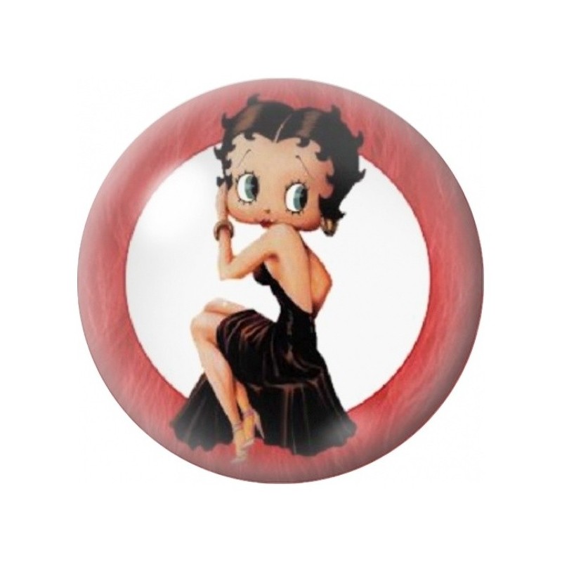 Cabochon en Verre Illustré Pin-Up en Noir sur Fond Rouge 12 à 25mm