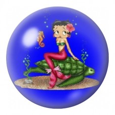Cabochon en Verre Illustré Pin-Up Sirène sur une Tortue 12 à 25mm pour la Création de Bijoux Fantaisie - DIY