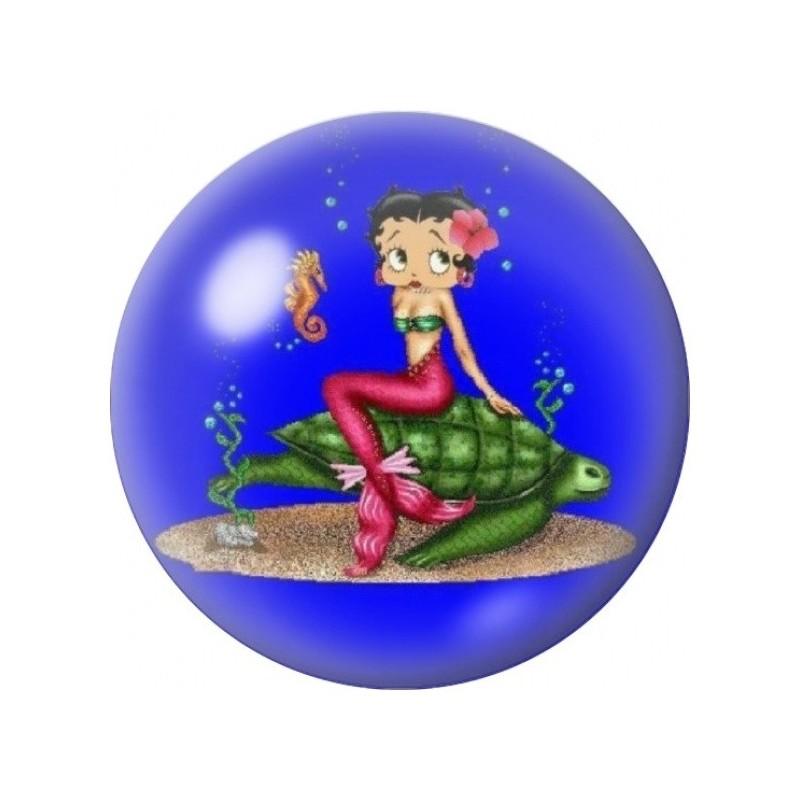 Cabochon en Verre Illustré Pin-Up Sirène sur une Tortue 12 à 25mm
