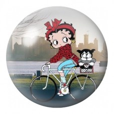 Cabochon en Verre Illustré Pin-Up à Vélo avec son Chien 12 à 25mm pour la Création de Bijoux Fantaisie - DIY