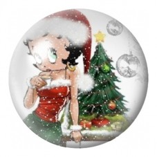 Cabochon en Verre Illustré Pin-Up près du Sapin de Noël 12 à 25mm pour la Création de Bijoux Fantaisie - DIY