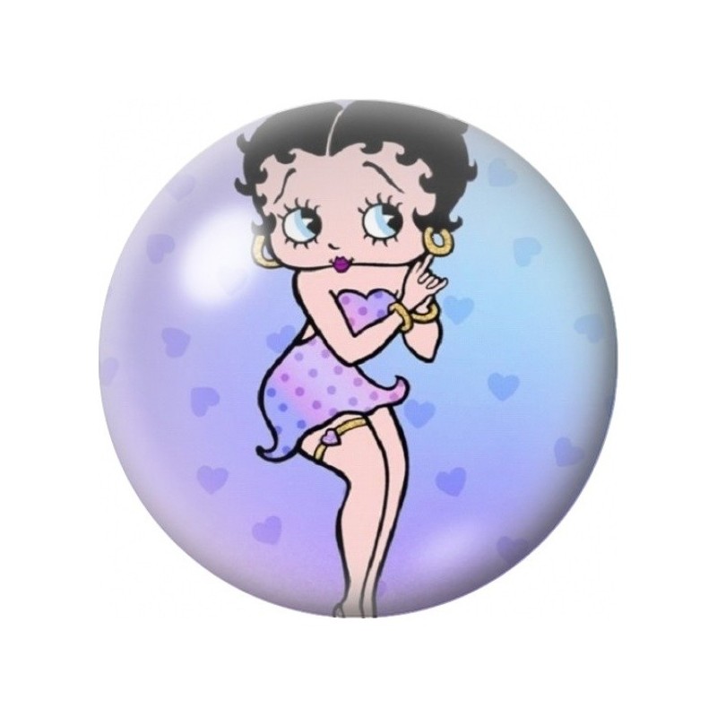Cabochon en Verre Illustré Pin-Up Mauve aux Petits Cœurs 12 à 25mm