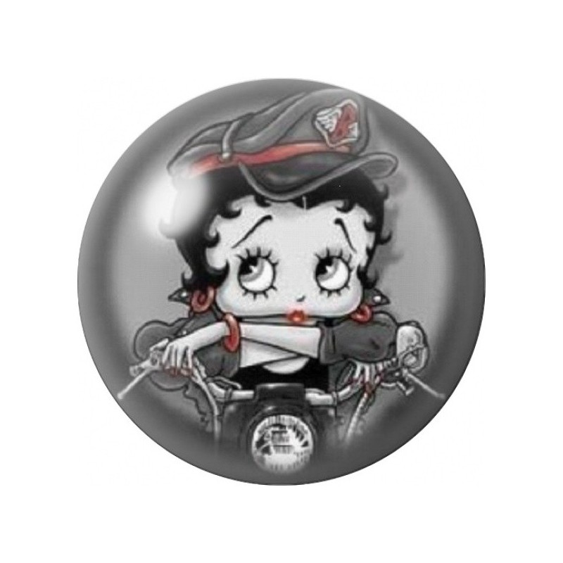 Cabochon en Verre Illustré Pin-Up Motarde en Noir et Rouge 12 à 25mm