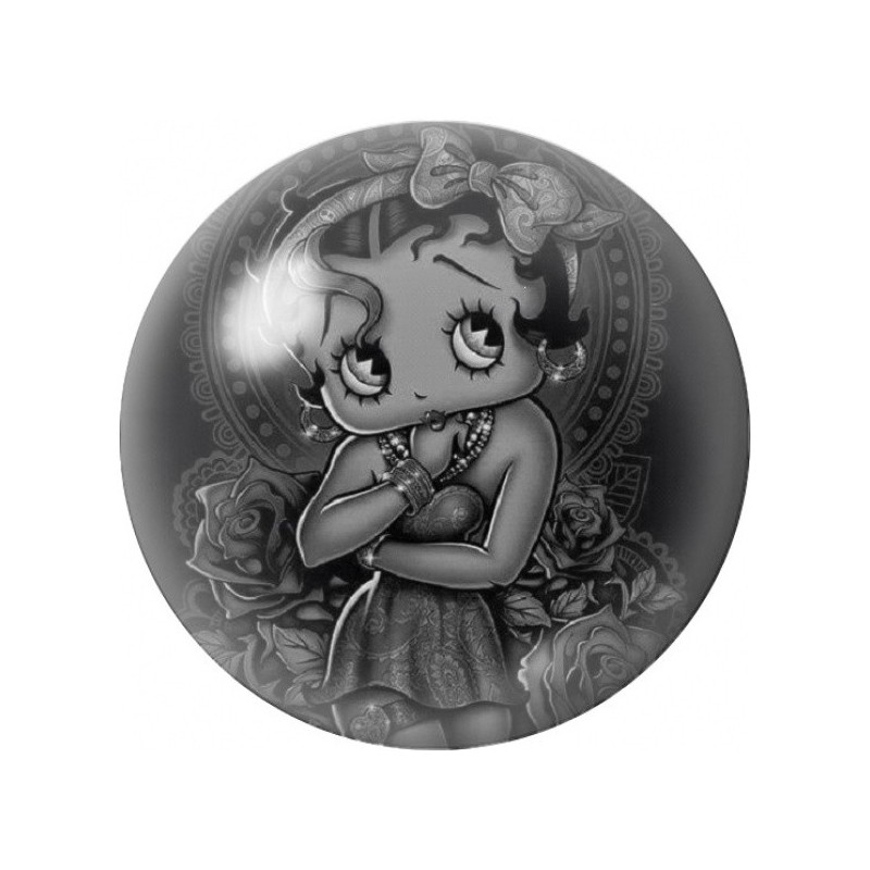 Cabochon en Verre Illustré Portrait de Pin-Up aux Roses Grises 12 à 25mm