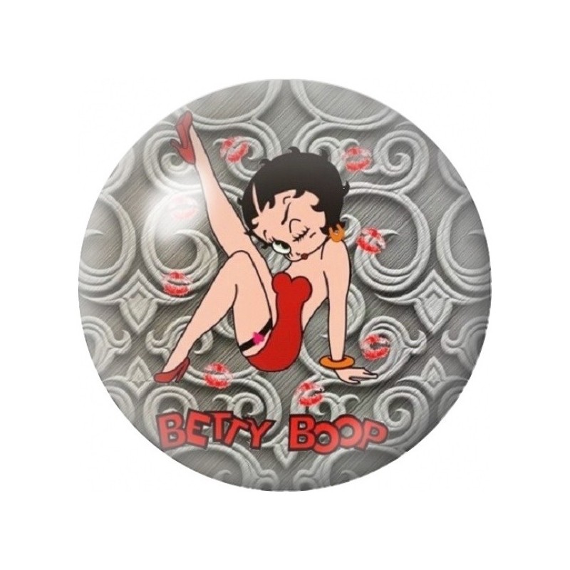Cabochon en Verre Illustré Pin-Up Rouge aux Volutes Grises 12 à 25mm