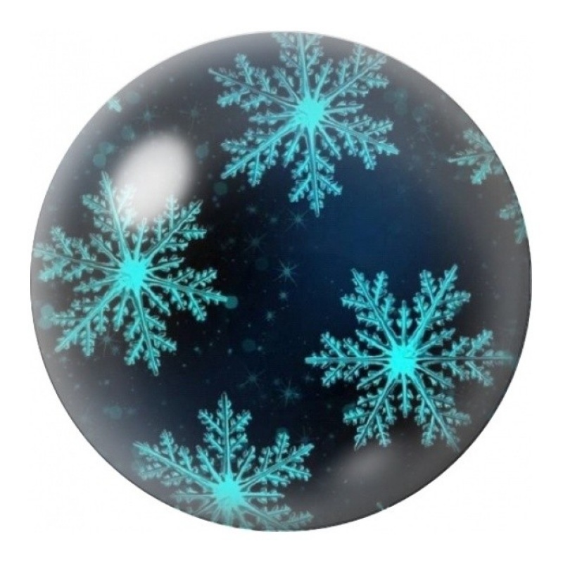Cabochon en Verre Illustré Flocons Turquoise sur Fond Noir 12 à 25mm
