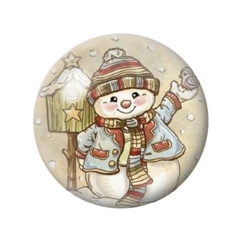 Cabochon en Verre Illustré Bonhomme de Neige Vintage 12 à 25mm