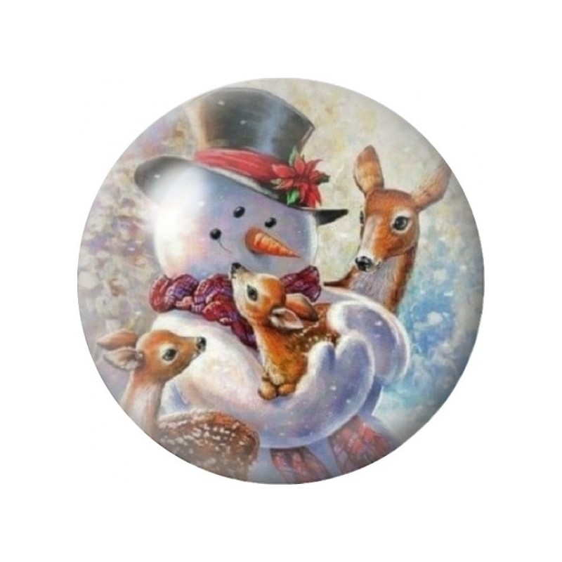 Cabochon en Verre Illustré Bonhomme de Neige et Animaux 12 à 25mm