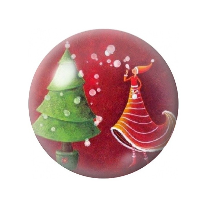 Cabochon en Verre Illustré Gnome Rouge près du Sapin 12 à 25mm