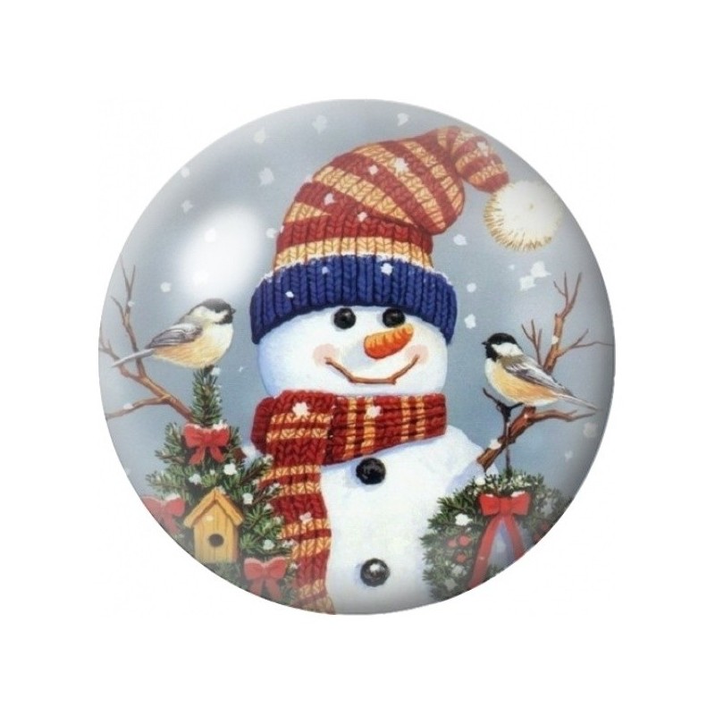 Cabochon en Verre Illustré Bonhomme de Neige aux Oiseaux 12 à 25mm