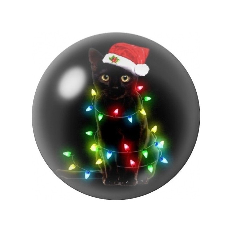 Cabochon en Verre Illustré Chat Noir dans les Lumières de Noël 12 à 25mm