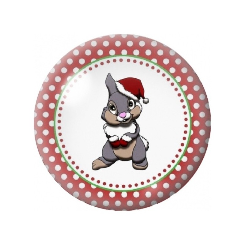 Cabochon en Verre Illustré Lapin au Bonnet de Noël 12 à 25mm