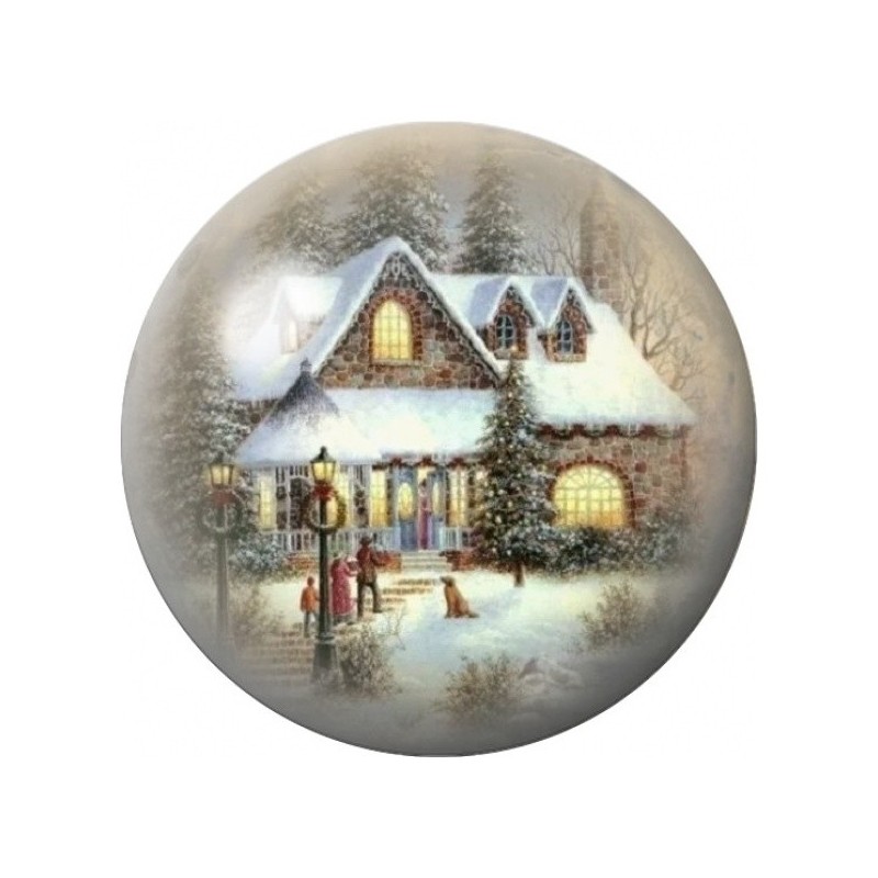 Cabochon en Verre Illustré Maison Illuminée sous la Neige 12 à 25mm