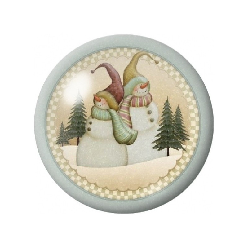 Cabochon en Verre Illustré Couple de Bonshommes de Neige 12 à 25mm