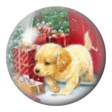Cabochon en Verre Illustré Chiot parmi les Cadeaux de Noël 12 à 25mm pour la Création de Bijoux Fantaisie - DIY