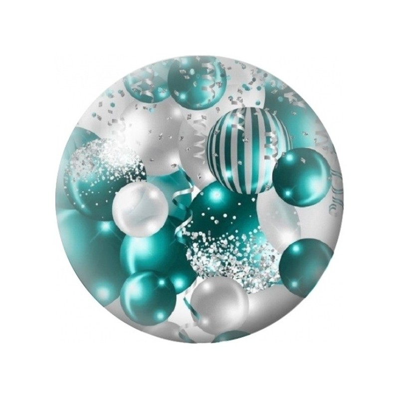 Cabochon en Verre Illustré Boules de Noël Turquoise et Argent 12 à 25mm