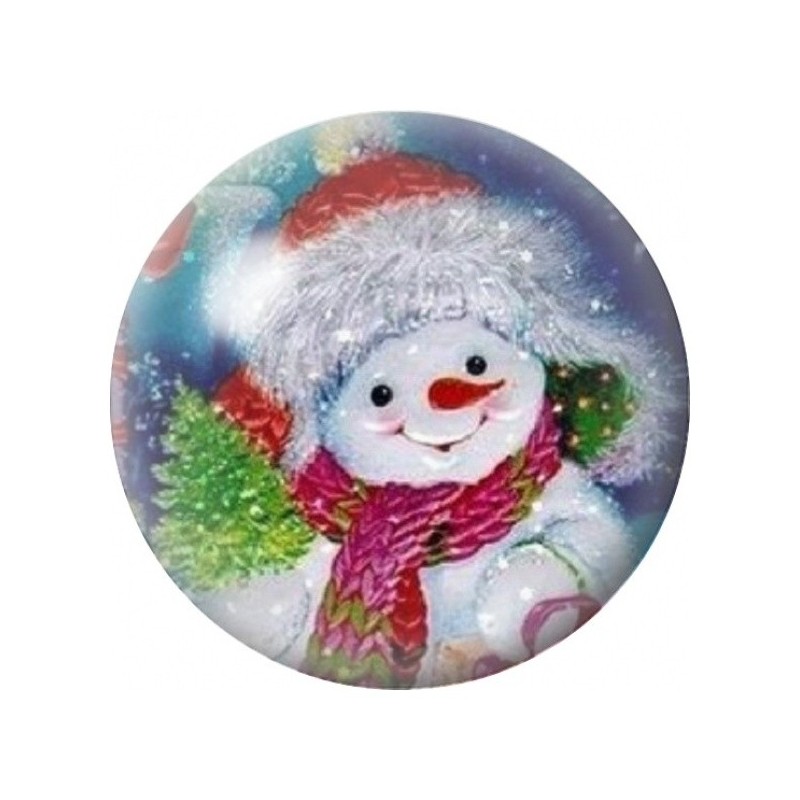 Cabochon en Verre Illustré Bonhomme de Neige au Bonnet Rouge 12 à 25mm