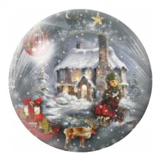 Cabochon en Verre Illustré Maison de Noël sous la Neige 12 à 25mm pour la Création de Bijoux Fantaisie - DIY
