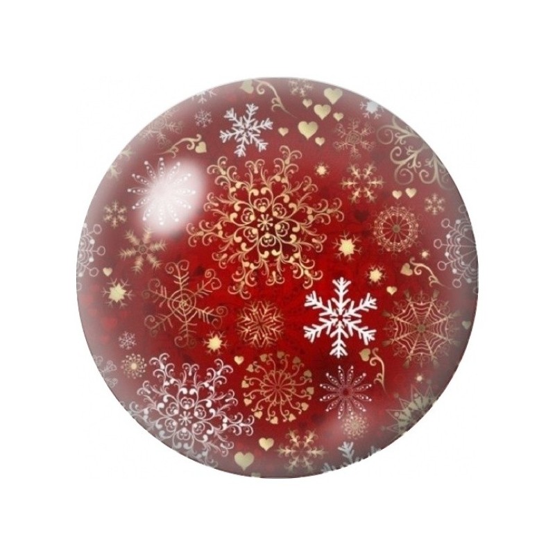 Cabochon en Verre Illustré Flocons Dorés sur Fond Rouge 12 à 25mm
