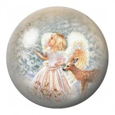 Cabochon en Verre Illustré Ange Blanc et Petit Faon 12 à 25mm pour la Création de Bijoux Fantaisie - DIY