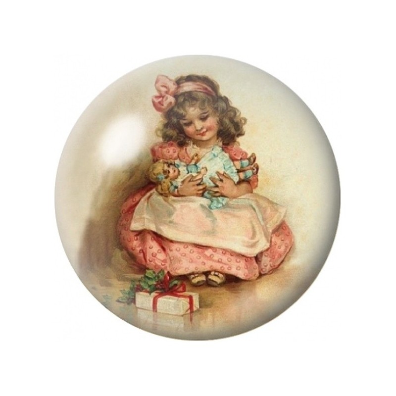 Cabochon en Verre Illustré Petite Fille aux Cadeaux Vintage 12 à 25mm