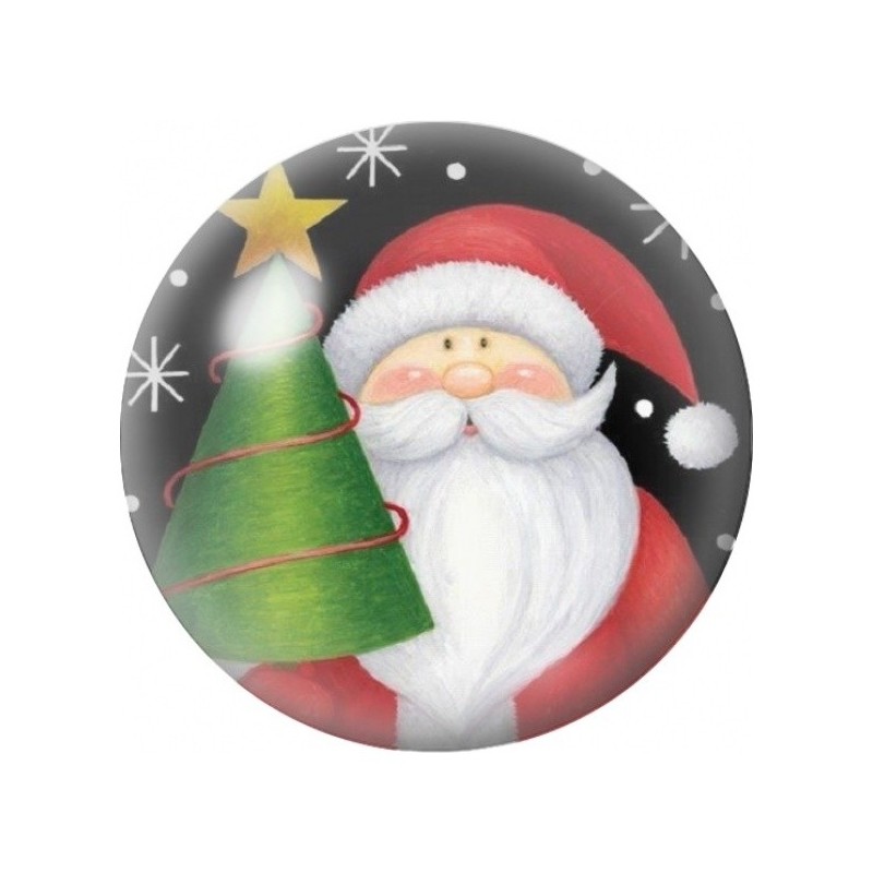 Cabochon en Verre Illustré Père Noël et Sapin Vert 12 à 25mm