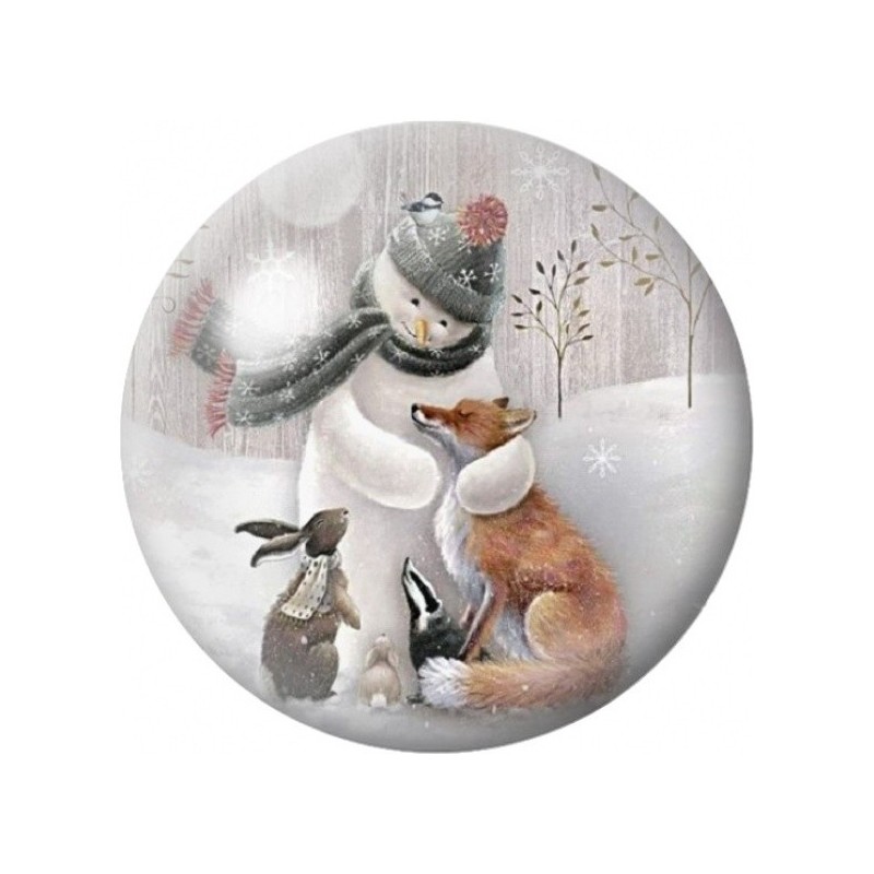 Cabochon en Verre Illustré Bonhomme de Neige et Faon 12 à 25mm