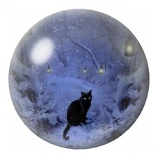 Cabochon en Verre Illustré Chat Noir dans la Forêt Bleue 12 à 25mm pour la Création de Bijoux Fantaisie - DIY
