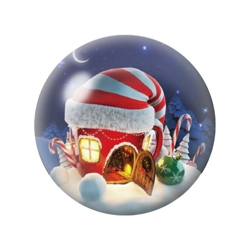 Cabochon en Verre Illustré Maison au Bonnet de Noël 12 à 25mm