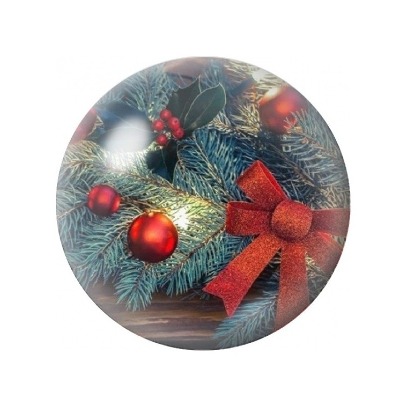Cabochon en Verre Illustré Branche de Sapin au Nœud Rouge 12 à 25mm