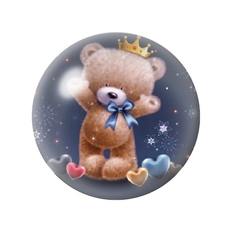 Cabochon en Verre Illustré Ourson Couronné aux Petits Cœurs 12 à 25mm