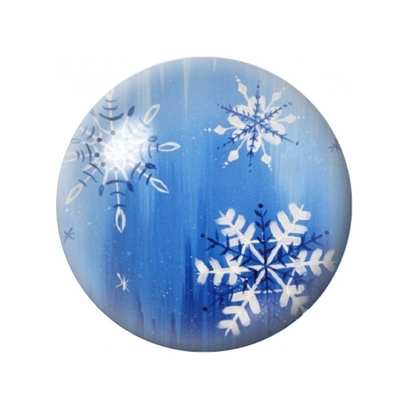 Cabochon en Verre Illustré Flocons Argentés sur Bleu Glacé 12 à 25mm