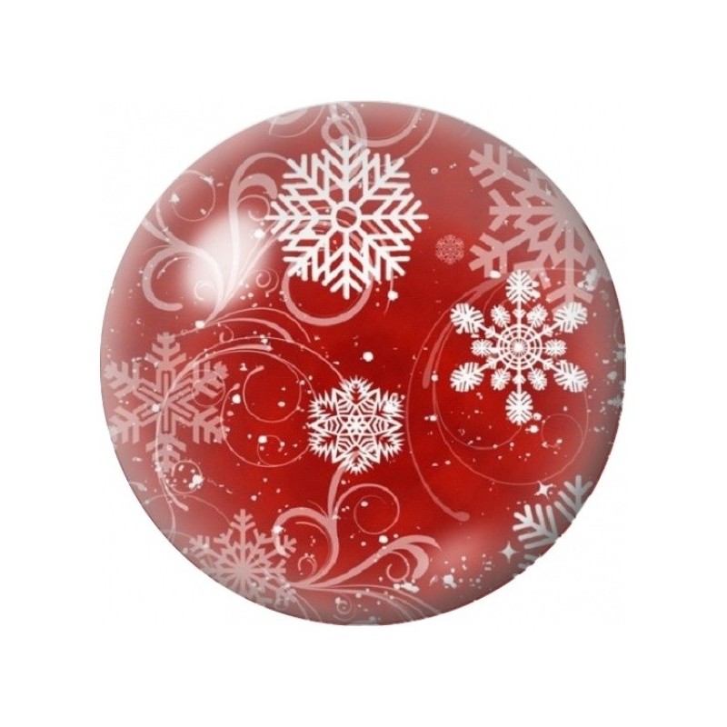 Cabochon en Verre Illustré Flocons Blancs sur Rouge Lumineux 12 à 25mm