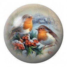 Cabochon en Verre Illustré Deux Rouges-Gorges aux Baies d’Hiver 12 à 25mm pour la Création de Bijoux Fantaisie - DIY
