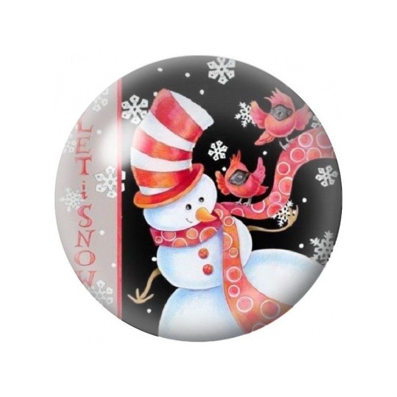 Cabochon en Verre Illustré Bonhomme de Neige au Haut Chapeau Rayé 12 à 25mm