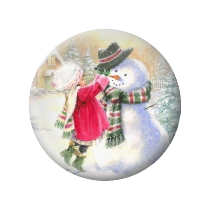 Cabochon en Verre Illustré Enfants et Bonhomme de Neige Vintage 12 à 25mm