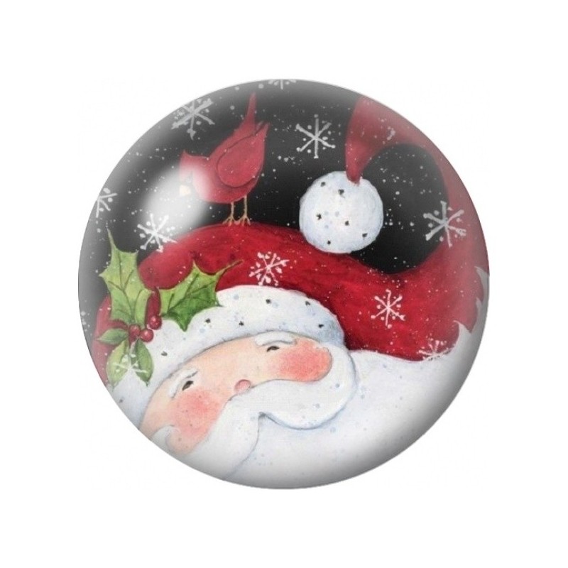 Cabochon en Verre Illustré Père Noël au Houx Rouge 12 à 25mm