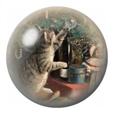 Cabochon en Verre Illustré Chat Musicien près du Sapin 12 à 25mm pour la Création de Bijoux Fantaisie - DIY