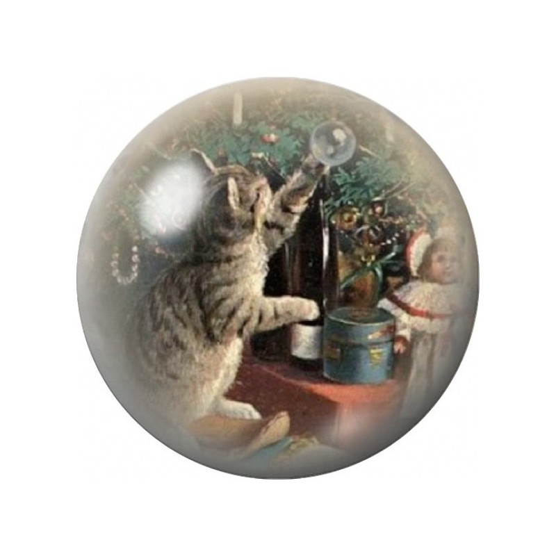 Cabochon en Verre Illustré Chat Musicien près du Sapin 12 à 25mm