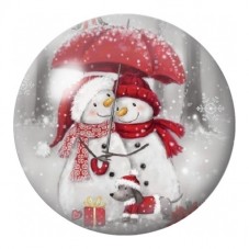 Cabochon en Verre Illustré Bonshommes de Neige sous le Parapluie 12 à 25mm pour la Création de Bijoux Fantaisie - DIY