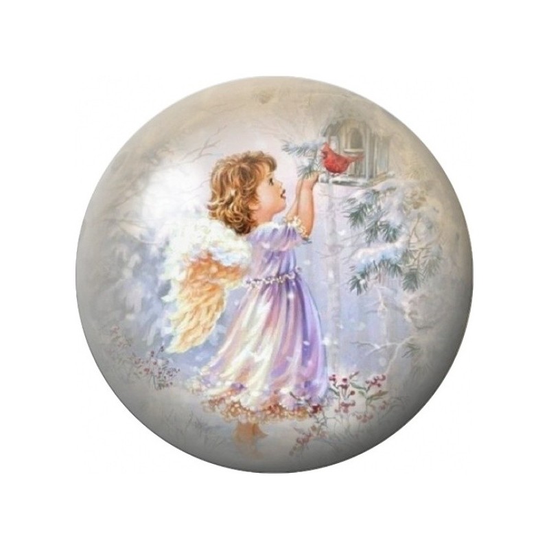Cabochon en Verre Illustré Ange de Noël aux Cristaux de Glace 12 à 25mm