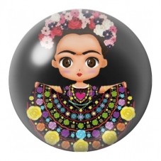 Cabochon en Verre Illustré Frida Kahlo Kawaii en Robe Mexicaine 12 à 25mm pour la Création de Bijoux Fantaisie - DIY