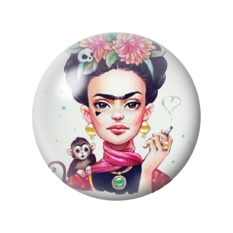 Cabochon en Verre Illustré Frida Kahlo aux Singes et Fleurs 12 à 25mm