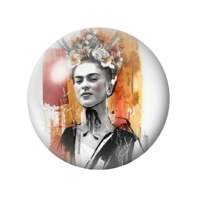 Cabochon en Verre Illustré Frida Kahlo Aquarelle Orange 12 à 25mm